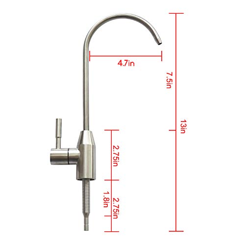 Drinking Water Faucet, Kitchen Sink Faucet Beverage Faucet for Drinking Water Purifier Filter Filtration System, 1/4-inch Tube, Lead-Free, Brushed Stainless Steel by KINGLEV