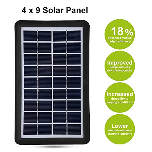 ASHATA 9V 3W Solar Panel, 93% Light Transmittance, 18% Conversion Rate, IP65 Waterproof Polysilicon Solar Panel Power Backup with DC Port, Charging for LED Lights, Mini Fans, etc