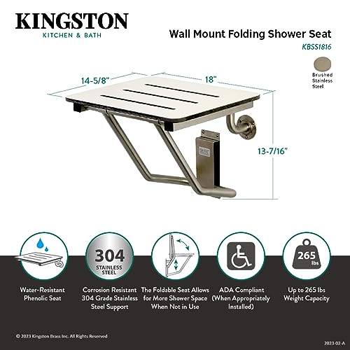 Kingston Brass KBSS1816 Adascape-Shower-Seat, Brushed Stainless Steel