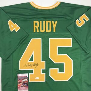 autographed/signed rudy ruettiger notre dame green rudy college football jersey jsa coa