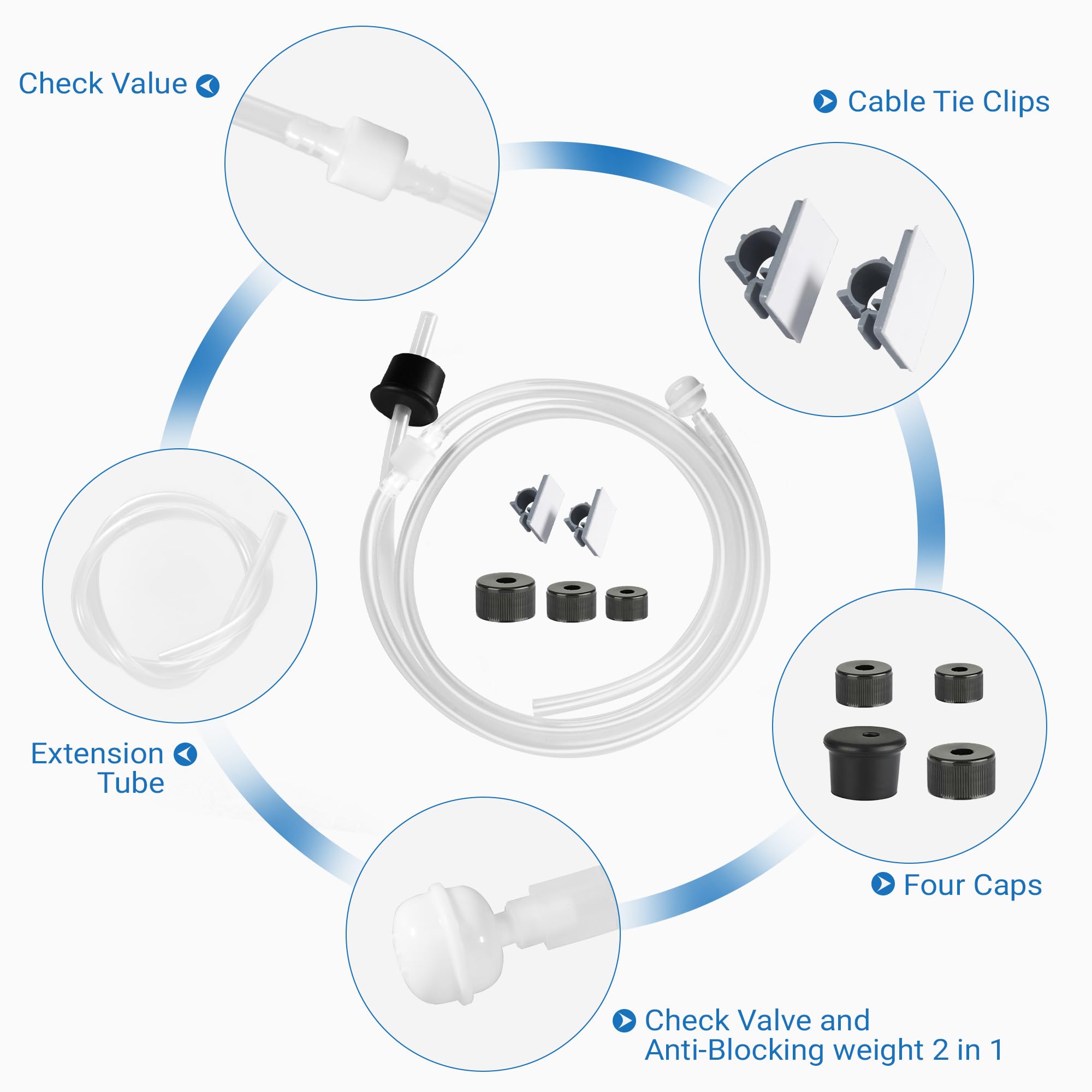 Sink Soap Dispenser Extension Tube Kit 47" with Check Valve, No Need to Fill The Little Bottle Again!