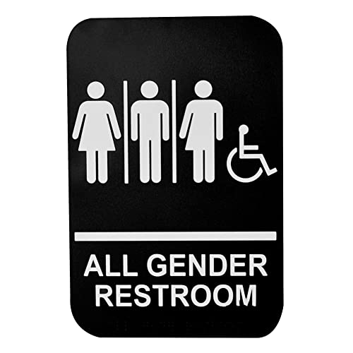 Tablecraft-695653 Gender Neutral, Handicap Accessible Sign, Plastic, White on Black-Braille, 6x9" - Black and White