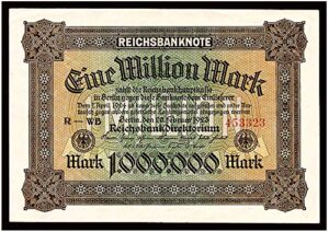 1923 de germany's first million mark bill! giant, ornate & rare classic! 1,000,000 marks choice extra fine to au