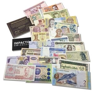 foreign currency - 25 world banknotes from 25 different countries - collectible paper currency - old currency bills - money collection for collectors (coa included)
