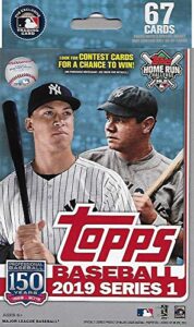 hanger box 2019 topps baseball factory sealed series one with 67 cards per box possible autographs rookies game used relic cards and more