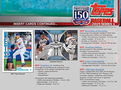 Hanger Box 2019 Topps Baseball Factory Sealed Series One with 67 Cards per Box Possible Autographs Rookies Game Used Relic Cards and More