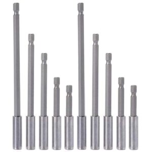 10-pieces magnetic bit holder extension, 1/4 inch hex shank heavy duty quick release screwdriver drill bit holder extension set for screws, nuts, drills, handheld drivers 50/60/75/100/150mm