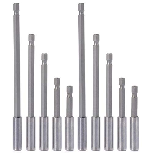 10-Pieces Magnetic Bit Holder Extension, 1/4 inch Hex Shank Heavy Duty Quick Release Screwdriver Drill Bit Holder Extension Set for Screws, Nuts, Drills, Handheld Drivers 50/60/75/100/150mm