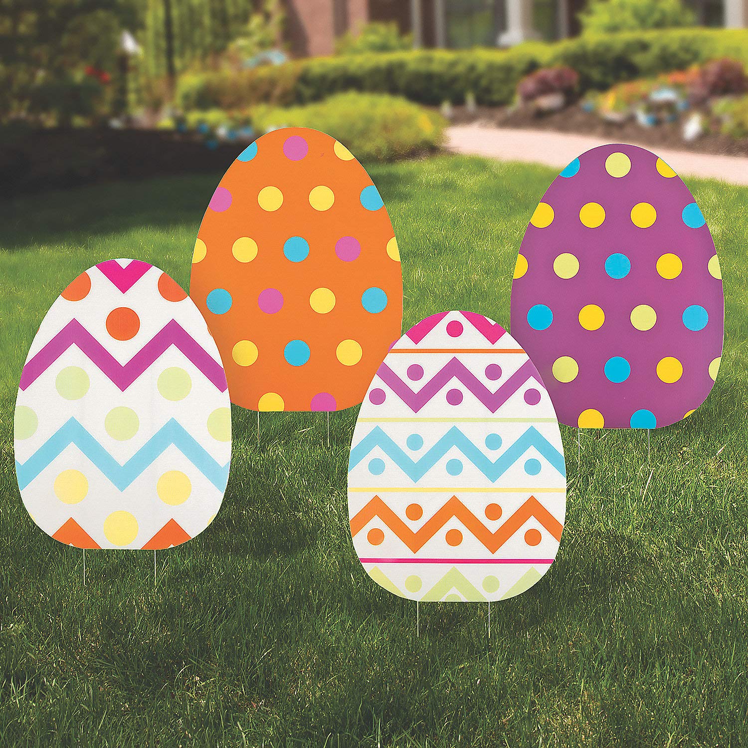 Fun Express Large Plastic Easter Eggs for Yard - Set Of 4 Easter Egg Hunt Made Easy with Jumbo Yard Easter Egg Hunt Sign - Celebrate in Style, Create A Festive Easter Atmosphere with Easter Yard Signs