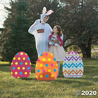 Fun Express Large Plastic Easter Eggs for Yard - Set Of 4 Easter Egg Hunt Made Easy with Jumbo Yard Easter Egg Hunt Sign - Celebrate in Style, Create A Festive Easter Atmosphere with Easter Yard Signs