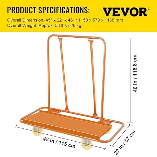 Mophorn Drywall Cart 1600LBS Load Capacity Drywall Cart Dolly Handling Sheetrock Sheet Panel Service Cart Heavy Duty Casters