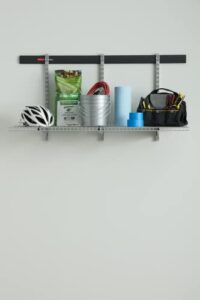 rubbermaid fasttrack starter kit for garage, shelves, black, garage organization system space saving