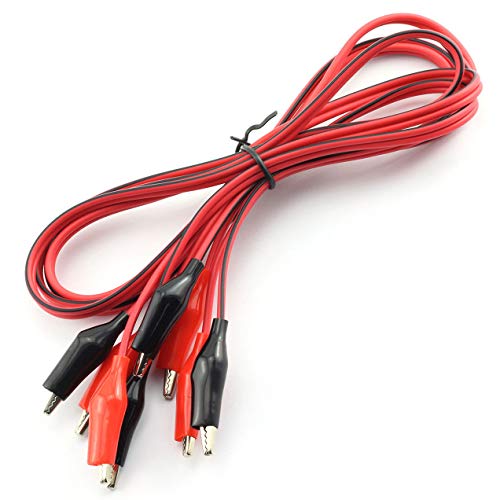 RuiLing 2 Pairs 1m Double-Ended Alligator Clips Electrical DIY Test Leads Cable Crocodile Jumper Wire for Multimeter Measure Tool (Red + Black)