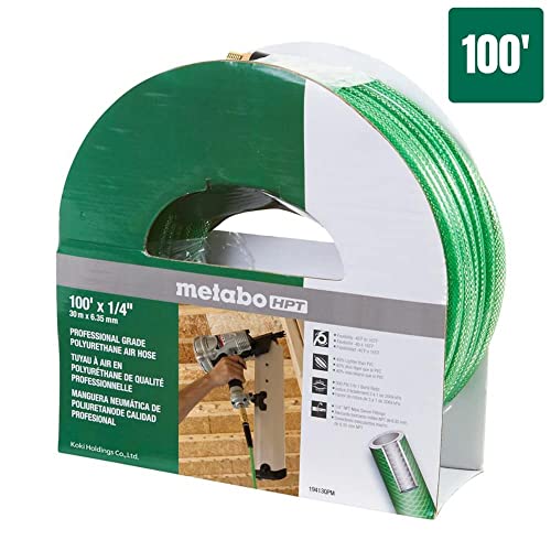 Metabo HPT Air Hose | 1/4-Inch x 100 Ft | Professional Grade Polyurethane | 300 PSI | 19413QPM, Green