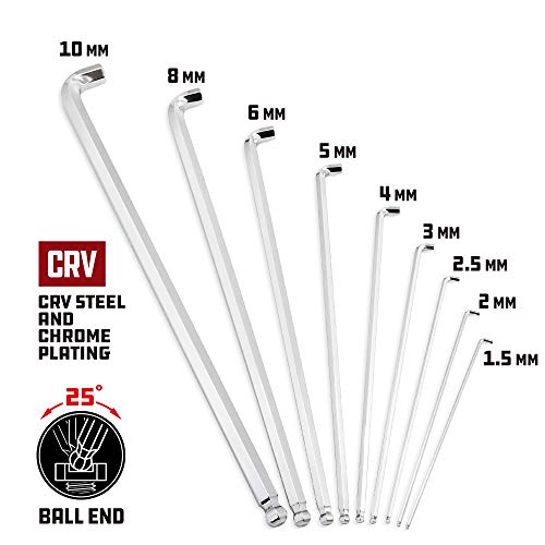 Powerbuilt 9 Piece Metric Stubby Long Arm Ball End Hex Key Wrench Set - 240100, Red