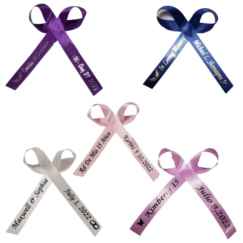 Personalized Ribbons for Bridal Shower Wedding Party Favors or Baby Showers - Custom Made Cut Ribbon 50 100 Assembled Bows Safety Pins
