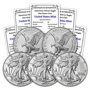 2023 lot of (5) 1 oz american silver eagle coins brilliant uncirculated with certificates of authenticity $1 bu