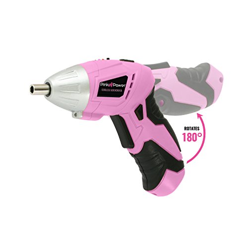 Pink Power PP481 3.6 Volt Cordless Electric Screwdriver Rechargeable Screw Gun & Bit Set for Women - LED light, Battery Indicator and Pivoting Head (Renewed)