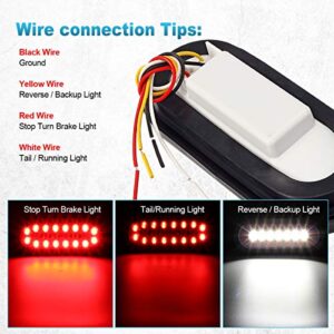 Partsam 2Pcs 6.3" inch Oval Truck Trailer Led Tail Stop Brake Lights Taillights Running Red and White Backup Reverse Lights, Sealed 6.3 inch Oval led Trailer Tail Lights w reflectors Flush Mount