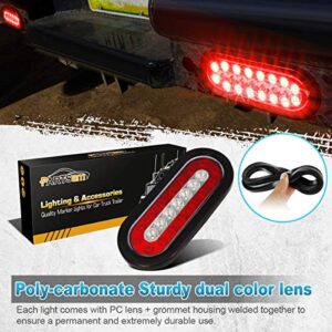 Partsam 2Pcs 6.3" inch Oval Truck Trailer Led Tail Stop Brake Lights Taillights Running Red and White Backup Reverse Lights, Sealed 6.3 inch Oval led Trailer Tail Lights w reflectors Flush Mount