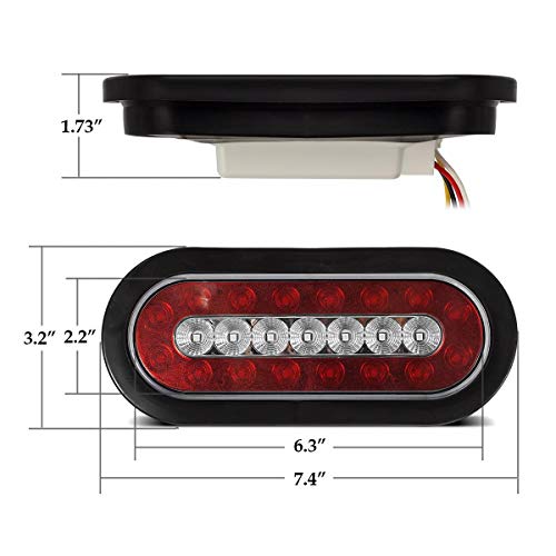 Partsam 4Pcs 6.3" Inch Oval Led Trailer Taillights Stop Brake Lights Running Red and White Backup and Reverse Lights, Sealed 6.3 inch Oval led Trailer Lights Kit Grommet Mount for RV Trucks