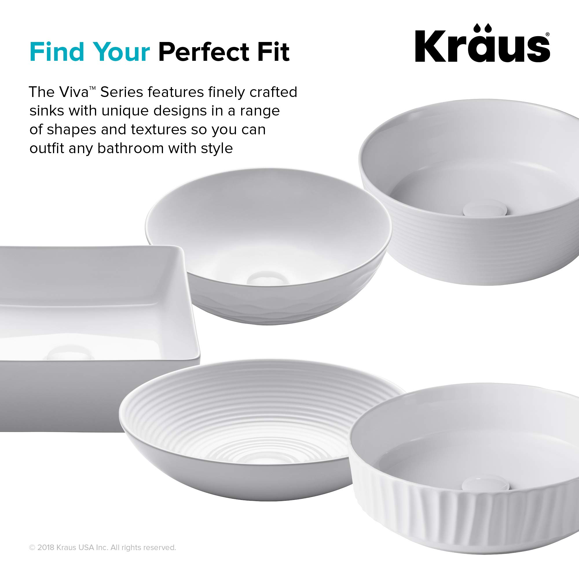 Kraus KCV-204 GWH Ceramic Above Counter Round Bathroom Sink, 13 x 13 x 4.38 Inches, White