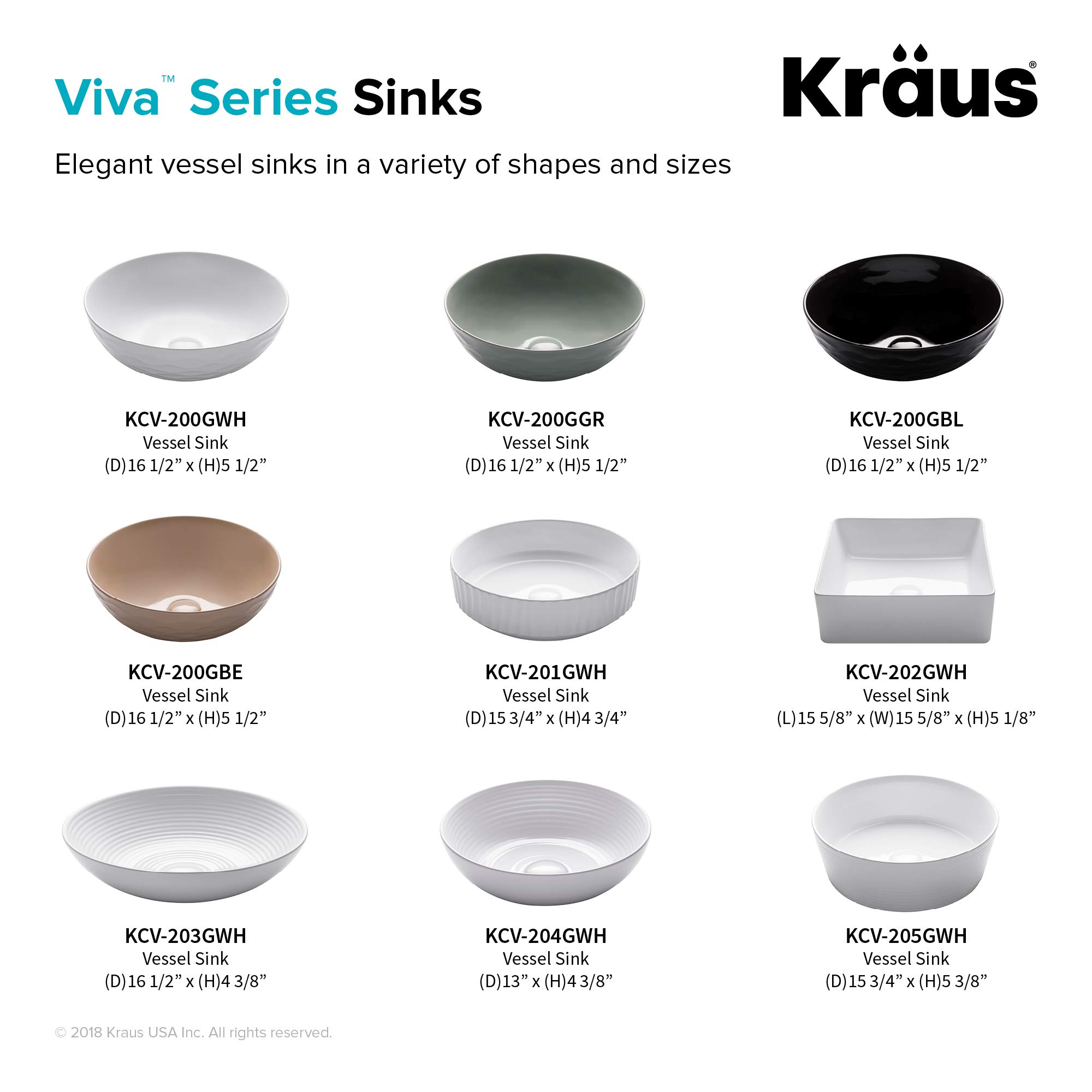 Kraus KCV-204 GWH Ceramic Above Counter Round Bathroom Sink, 13 x 13 x 4.38 Inches, White