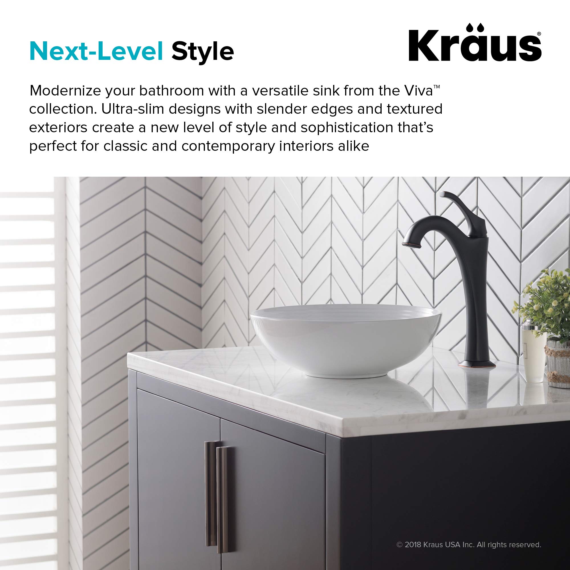 Kraus KCV-204 GWH Ceramic Above Counter Round Bathroom Sink, 13 x 13 x 4.38 Inches, White