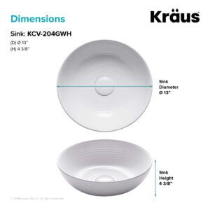 Kraus KCV-204 GWH Ceramic Above Counter Round Bathroom Sink, 13 x 13 x 4.38 Inches, White