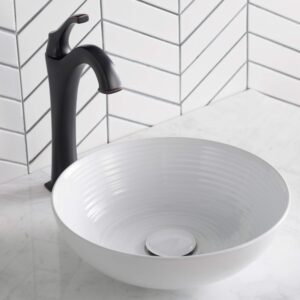 Kraus KCV-204 GWH Ceramic Above Counter Round Bathroom Sink, 13 x 13 x 4.38 Inches, White