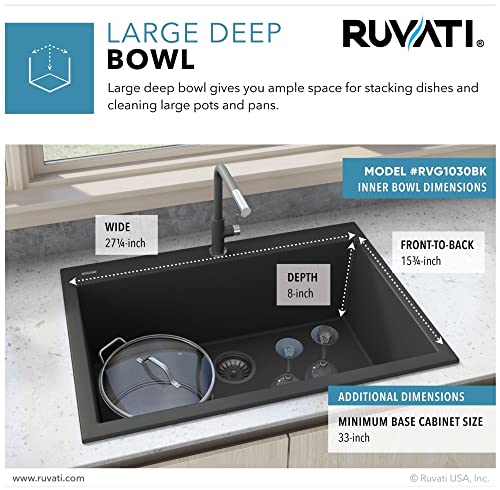 Ruvati 30 x 20 inch Drop-in Topmount Granite Composite Single Bowl Kitchen Sink epiGranite - Arctic White - RVG1030WH