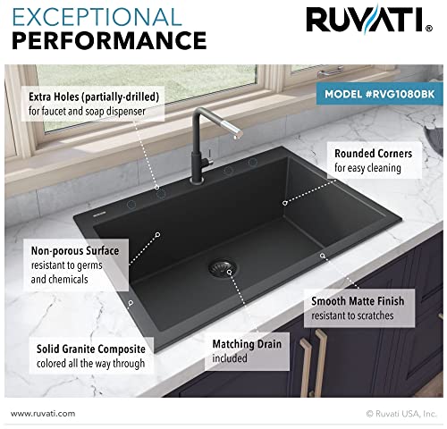 Ruvati 30 x 20 inch Drop-in Topmount Granite Composite Single Bowl Kitchen Sink epiGranite - Arctic White - RVG1030WH