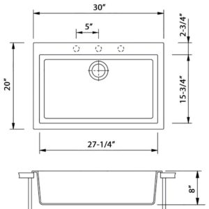 Ruvati 30 x 20 inch Drop-in Topmount Granite Composite Single Bowl Kitchen Sink epiGranite - Arctic White - RVG1030WH