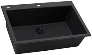 ruvati 30 x 20 inch drop-in topmount granite composite single bowl kitchen sink - midnight black - rvg1030bk