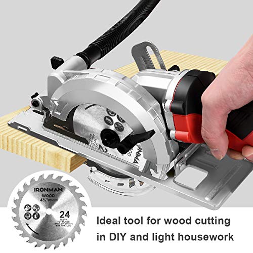 Goplus Circular Saw, 5.8 Amp 3500RPM Mini Circular Saw, Max Cutting Depth 1-11/16'' (90°), 1-1/8'' (45°) Compact Saw with 4-1/2'' 24T TCT Blade, Miter Function, Guide Rule and Dust Port