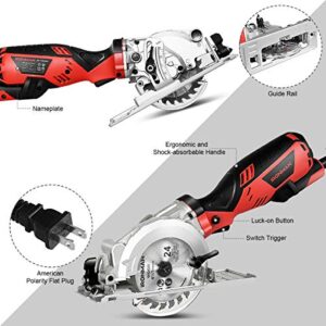 Goplus Circular Saw, 5.8 Amp 3500RPM Mini Circular Saw, Max Cutting Depth 1-11/16'' (90°), 1-1/8'' (45°) Compact Saw with 4-1/2'' 24T TCT Blade, Miter Function, Guide Rule and Dust Port