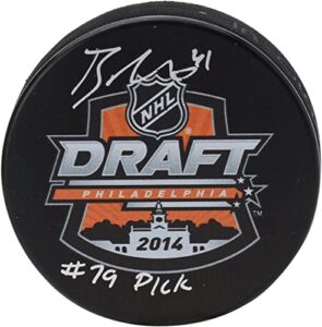 brayden point tampa bay lightning autographed 2014 nhl draft logo hockey puck with "#79 pick" inscription - autographed nhl pucks