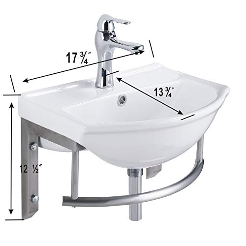 Renovators Supply Manufacturing Ridge 17 3/4" Small Wall Mounted Bathroom Sink White with Faucet Drain Towel Bar and Overflow