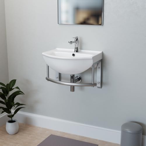 Renovators Supply Manufacturing Ridge 17 3/4" Small Wall Mounted Bathroom Sink White with Faucet Drain Towel Bar and Overflow