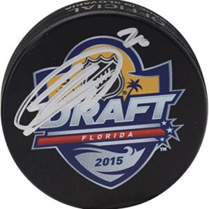 Sebastian Aho Carolina Hurricanes Autographed 2015 NHL Draft Logo Hockey Puck - Autographed NHL Pucks