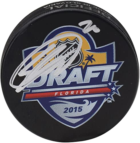 Sebastian Aho Carolina Hurricanes Autographed 2015 NHL Draft Logo Hockey Puck - Autographed NHL Pucks