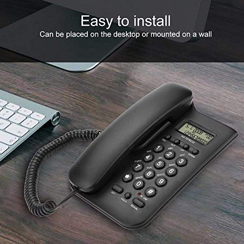 Corded Phone, Desktop Wall Phone Wired Landline Telephone Support Redial, FSK/DTMF Incoming and Caller lD Display for Home/Hotel/Office(Black)