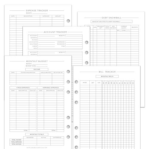 Finance Plan Refill for A5 Planners, Monthly Budget, Bill Tracker, 1 Year Supply (Notebook Not Included)