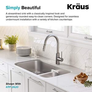 KRAUS KBU32 Premier 32-inch 16 Gauge Undermount 50/50 Double Bowl Kitchen Sink with Smart Low Divider