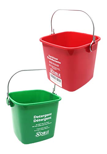 Noble Products KP97RDNBL/KP97GNNBL Square Pail for Cleaning, Detergent and Sanitizing, 3quart, Small, Red and Green, Set of 2