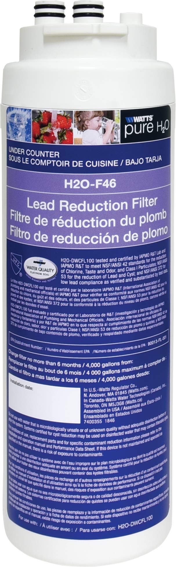 Watts Premier H2O-F46 Pure H2O Lead Reduction Water Filter Replacement, White, 1 pack