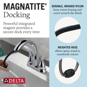 Delta Faucet Broadmoor Pull Down Bathroom Faucet Chrome, Bathroom Pull Out Faucet, Bathroom Sink Faucet with Pull Down Sprayer, Centerset Bathroom Faucet with Magnetic Docking, Matte Black 25765LF-PD
