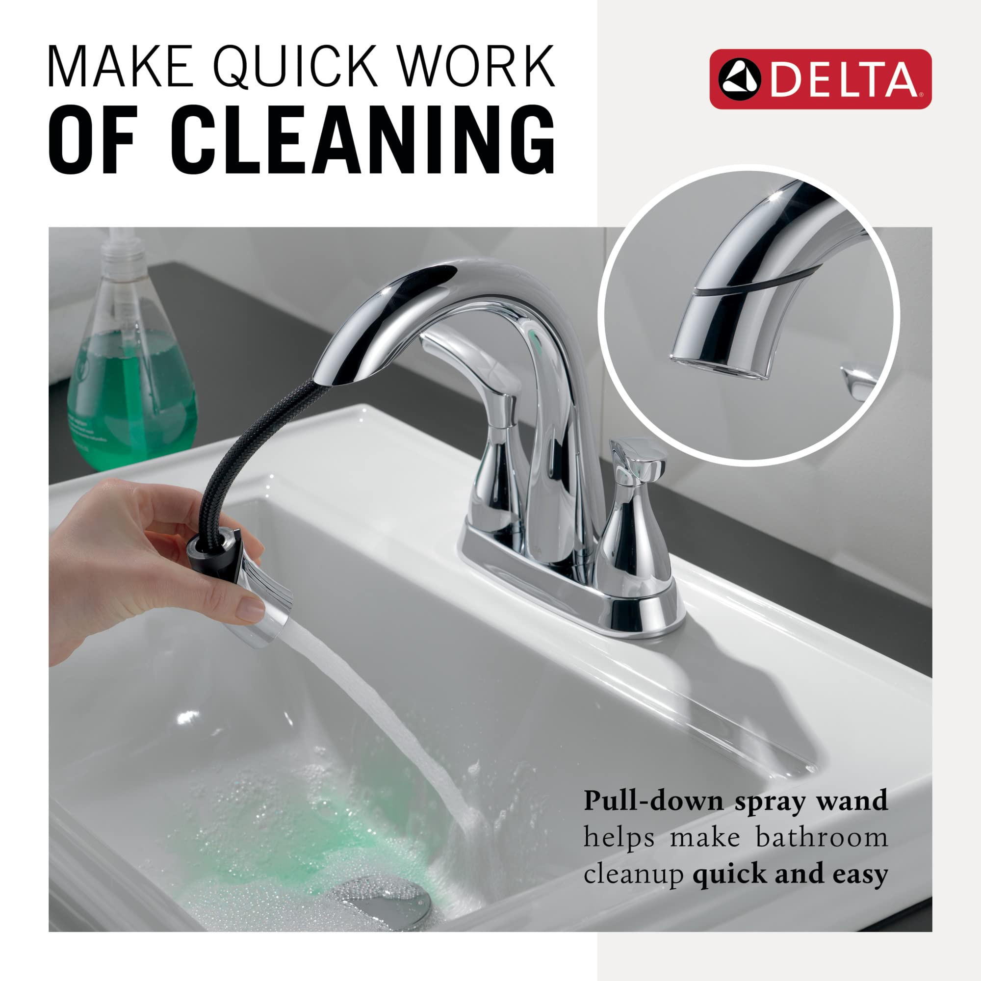 Delta Faucet Broadmoor Pull Down Bathroom Faucet Chrome, Bathroom Pull Out Faucet, Bathroom Sink Faucet with Pull Down Sprayer, Centerset Bathroom Faucet with Magnetic Docking, Matte Black 25765LF-PD