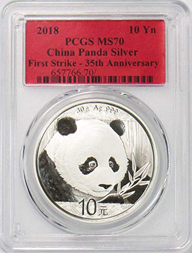 2018 CN Panda 10 Yn First Strike Silver MS70 PCGS