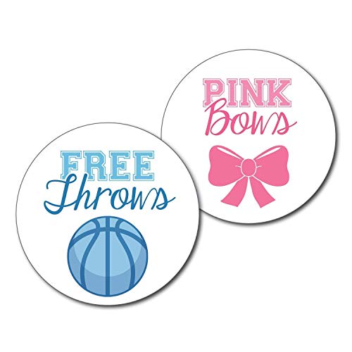 36 2.5-inch Free Throws and Pink Bows - Basketball Gender Reveal Party Stickers